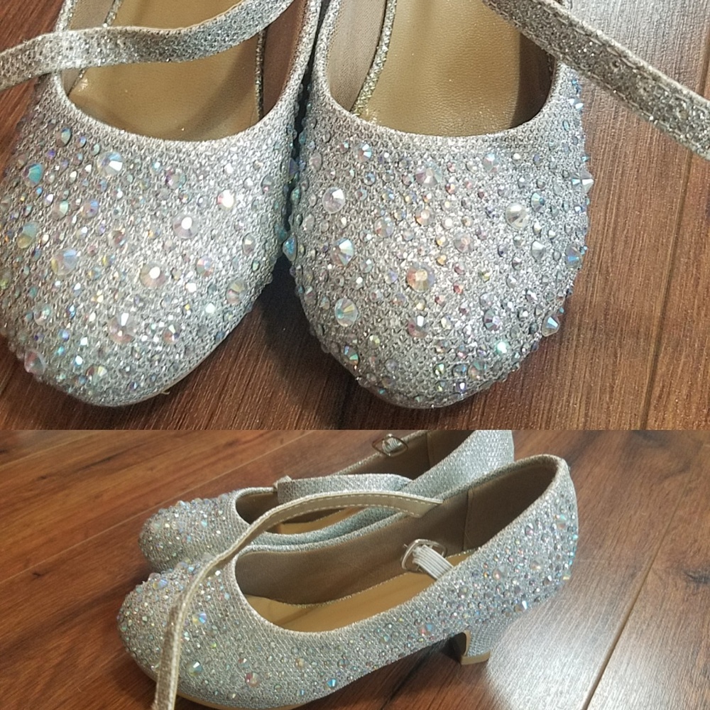 Girls play dress silver rhinestone heels